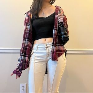 y2k skater early 2000s red maroon check plaid flannel long sleeve